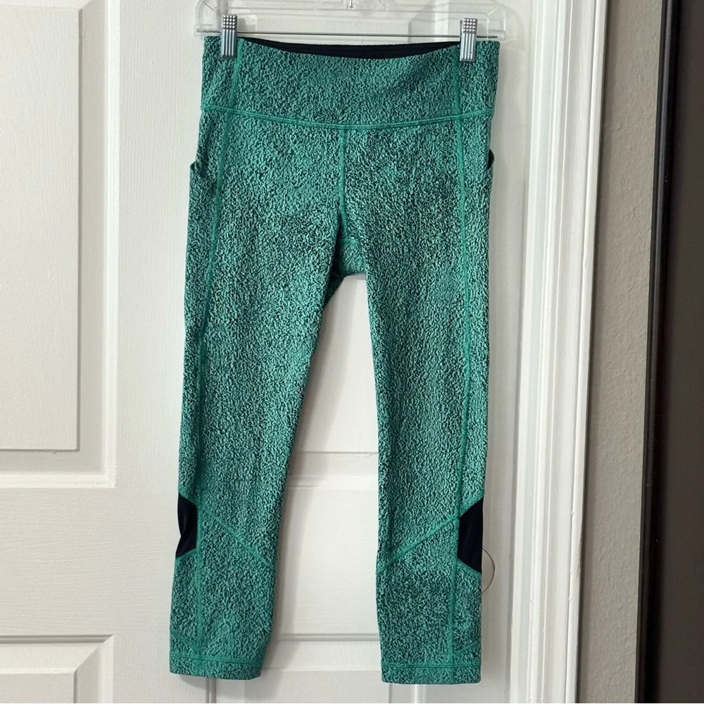 Lululemon Black Long Sleeve Top and Green Patterned Leggings - Picture 3 of 6
